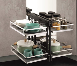 Avocetmobily Universal Magic Corner Soft Close chrome with Anti Skid Matt and door hinges, Metal (Silver)