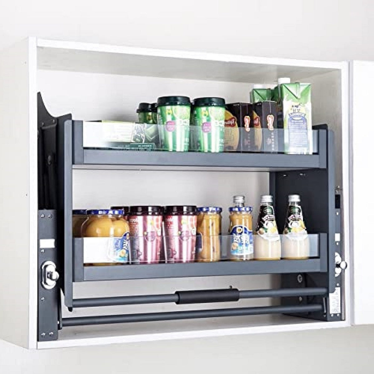 Avocetmobily Modular Kitchen Storage Rack Lift Basket Elevator Glass Finished Pull Down Two Shelf Unit For Cabinet