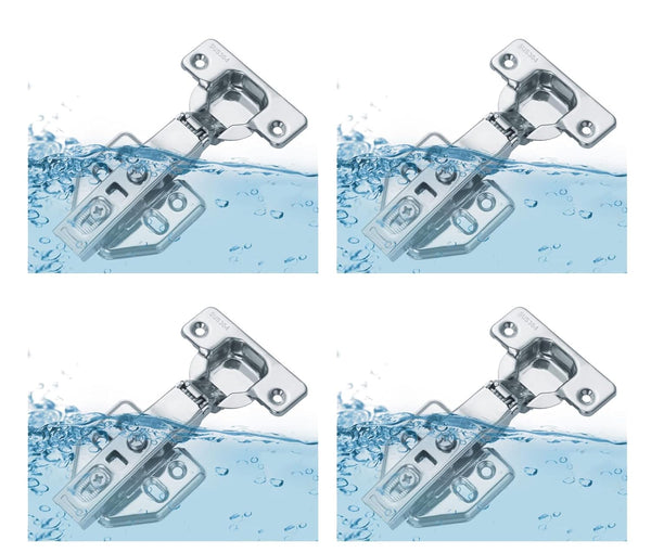 Avocetmobily European Style Stainless Steel 304 100% Water Proof Clip-on Soft Close Concealed Cabinet Hinges (Pack of 2 Sets), 0 Crank- Full Overlay (Clip On Hinge 2 Combo 0 Crank)