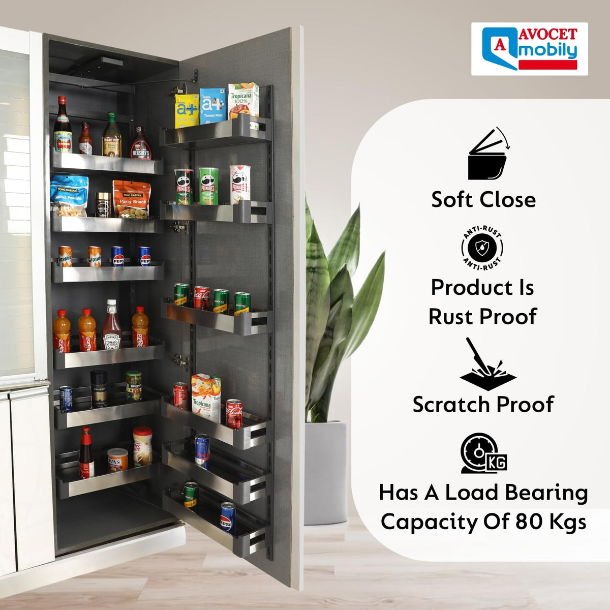Avocetmobily Aluminium Rust Proof Soft Close Kitchen Pantry Unit Storage Drawer Unit - Cabinet Width Required 450mm 12 Baskets (Without Box)