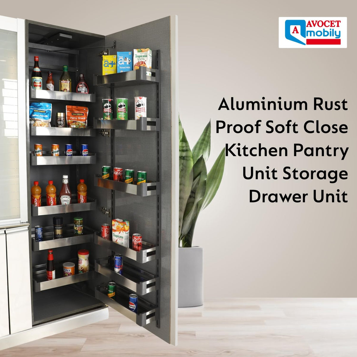 Avocetmobily Aluminium Rust Proof Soft Close Kitchen Pantry Unit Storage Drawer Unit - Cabinet Width Required 450mm 12 Baskets (Without Box)