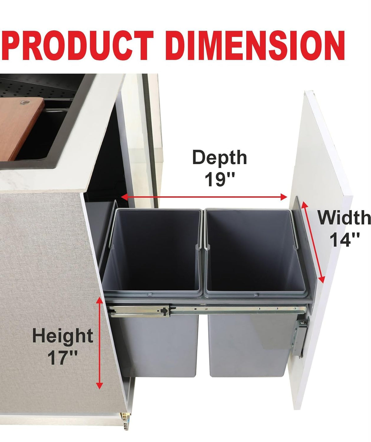 Avocetmobily sliding Pull-Out Waste Bin 40 liters .Pull Out Storage Kitchen Cabinet dust bin (Cabinet width 15"), Double Waste Bin for Kitchen Cabinet, Grey