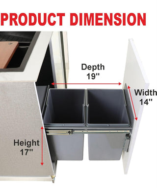 Avocetmobily sliding Pull-Out Waste Bin 40 liters .Pull Out Storage Kitchen Cabinet dust bin (Cabinet width 15"), Double Waste Bin for Kitchen Cabinet, Grey
