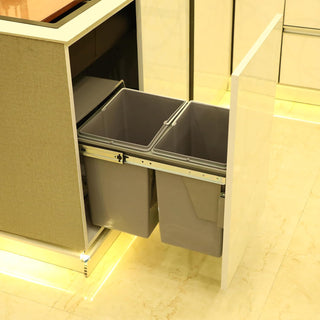 Avocetmobily sliding Pull-Out Waste Bin 40 liters .Pull Out Storage Kitchen Cabinet dust bin (Cabinet width 15"), Double Waste Bin for Kitchen Cabinet, Grey