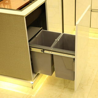Avocetmobily sliding Pull-Out Waste Bin 40 liters .Pull Out Storage Kitchen Cabinet dust bin (Cabinet width 15"), Double Waste Bin for Kitchen Cabinet, Grey