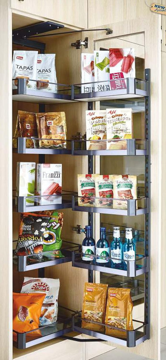 Avocetmobily Glass Pantry Unit Storage System (Silver, Cabinet Width 600mm 12 Baskets) with Hinges