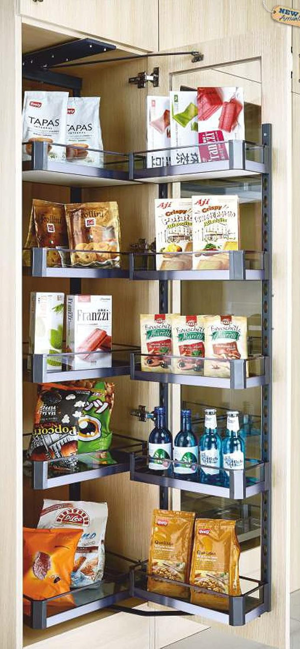 Avocetmobily Glass Pantry Unit Storage System (Silver, Cabinet Width 600mm 12 Baskets) with Hinges