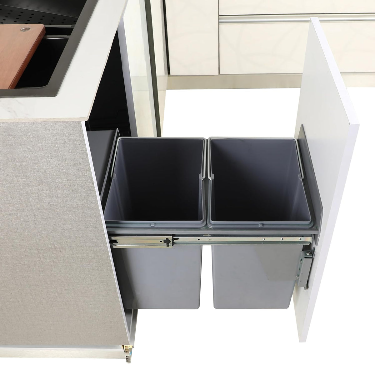 Avocetmobily sliding Pull-Out Waste Bin 40 liters .Pull Out Storage Kitchen Cabinet dust bin (Cabinet width 15"), Double Waste Bin for Kitchen Cabinet, Grey