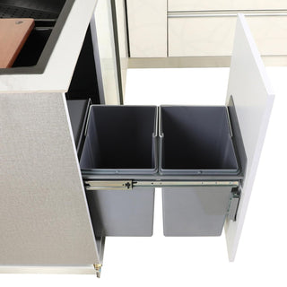 Avocetmobily sliding Pull-Out Waste Bin 40 liters .Pull Out Storage Kitchen Cabinet dust bin (Cabinet width 15"), Double Waste Bin for Kitchen Cabinet, Grey