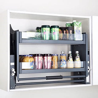 Avocetmobily Modular Kitchen Storage Rack Lift Basket Elevator Glass Finished Pull Down Two Shelf Unit For Cabinet
